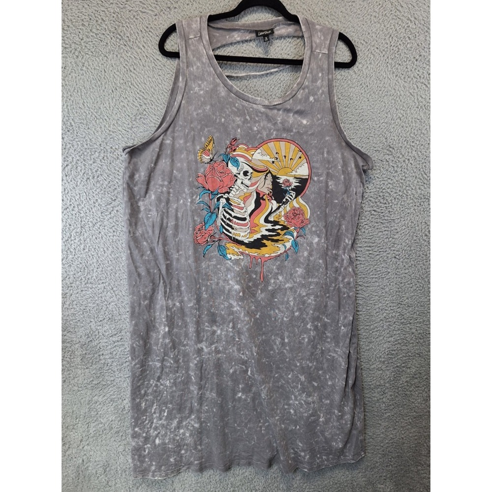 LoveSick Tank Dress Juniors 3 Grey Cotton Summer Skull Sleeveless Slashed Back